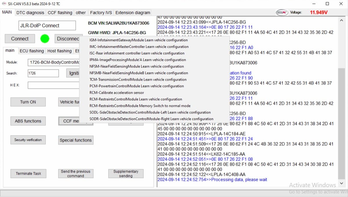 CCF memory read and write screen